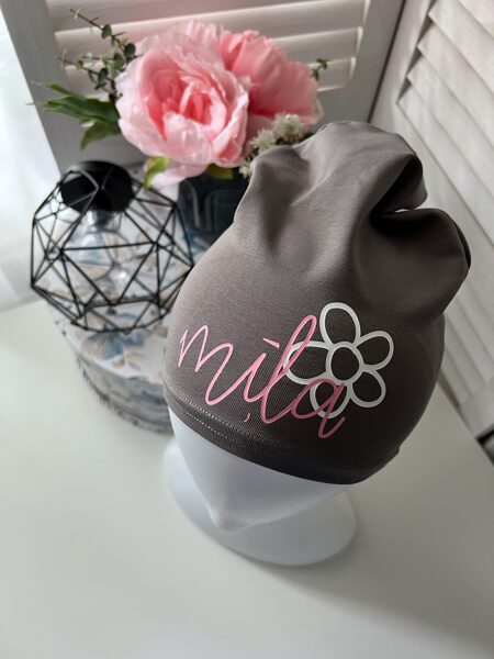 Pelēka Cepure mīļa + puķīte